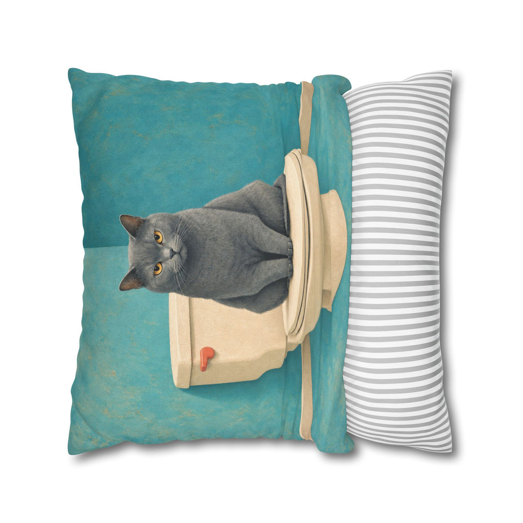 The Lid Sitter – Cat Bathroom Art with a Watchful Toilet Guard – Pillow / Cover