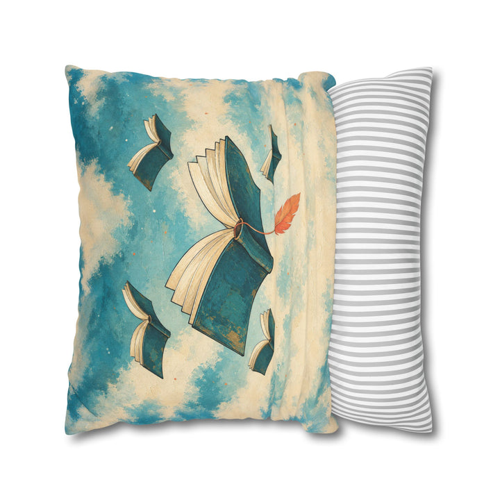 Floating Library – Whimsical Wall Art with Open Books Drifting at Dusk – Pillow / Cover