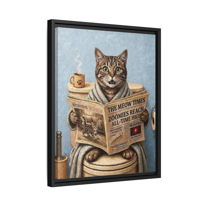 "Morning Business" - Classic Tabby Vertical Framed Canvas - Cat Lover Wall Art