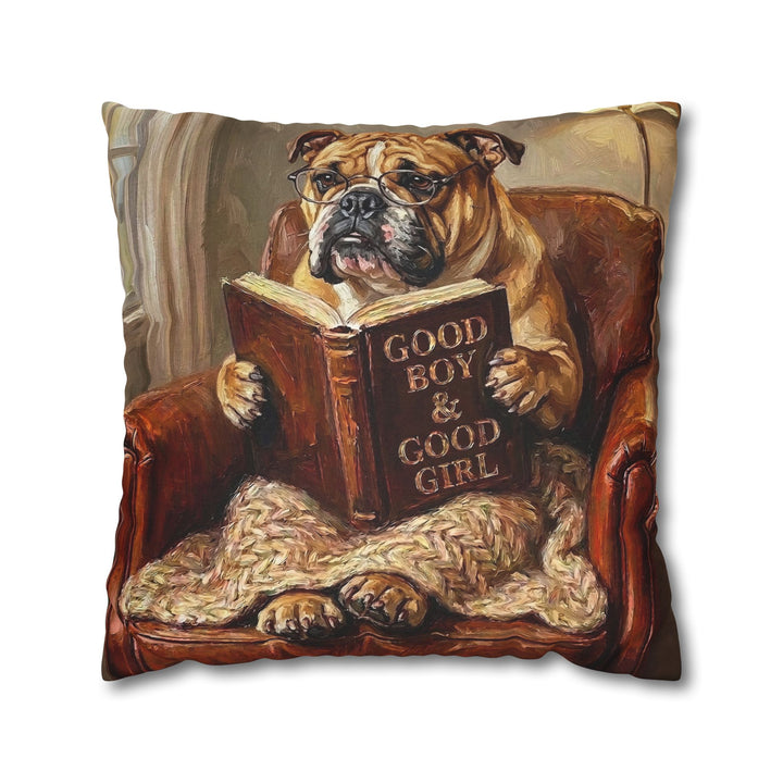"Evening Read" - English Bulldog Throw Pillow - Dog Lover Home Decor