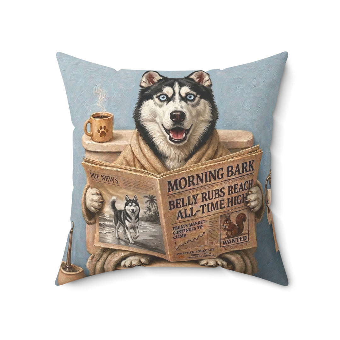"Morning Business" - Husky Throw Pillow - Dog Lover Home Decor