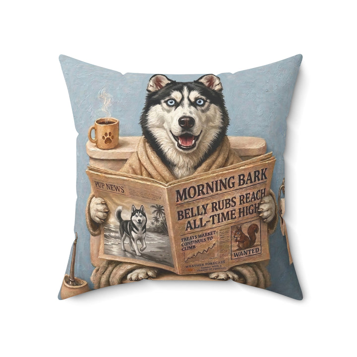 "Morning Business" - Husky Throw Pillow - Dog Lover Home Decor