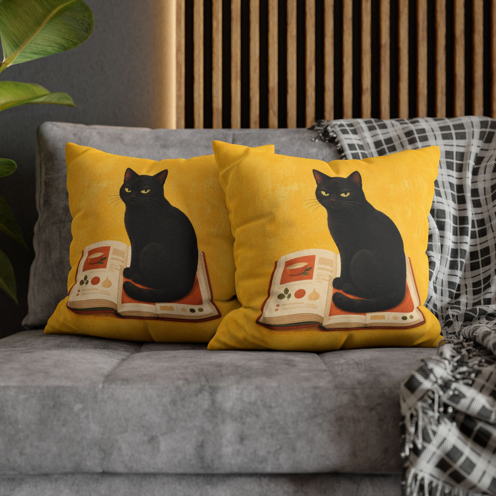 Recipe Critic – Funny Kitchen Art with a Cat on the Open Cookbook – Pillow / Cover
