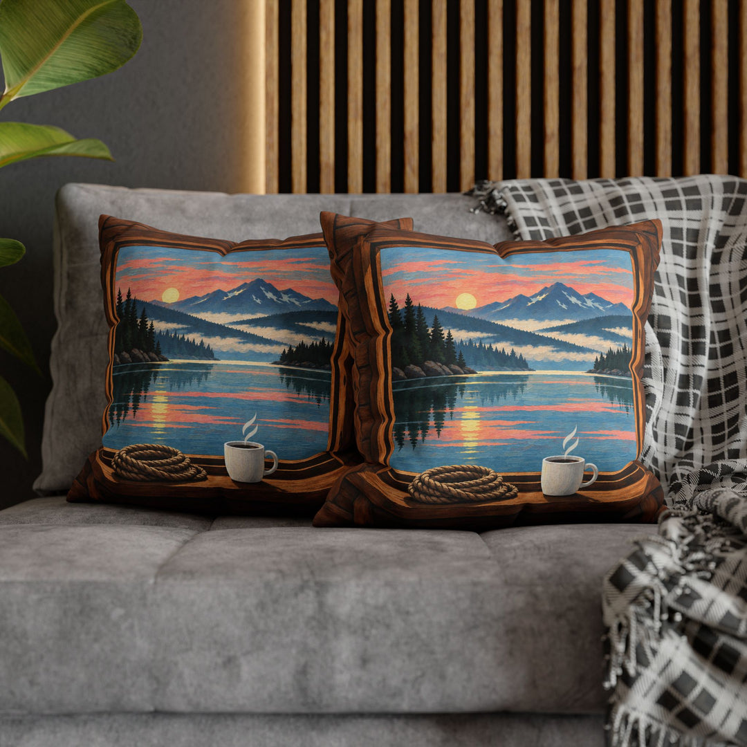 Lake Morning – Lake House Decor with an Open Portal Onto Still Water – Pillow / Cover