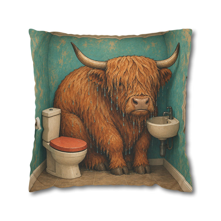Occupied – Funny Bathroom Art with a Highland Cow in the Tub – Pillow / Cover