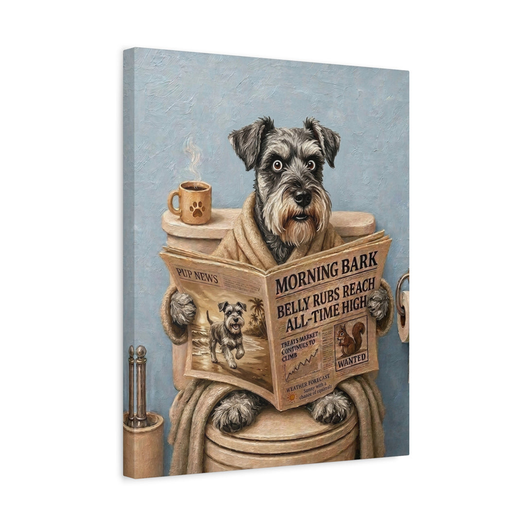 "Morning Business" - Schnauzer Vertical Canvas - Dog Lover Wall Art