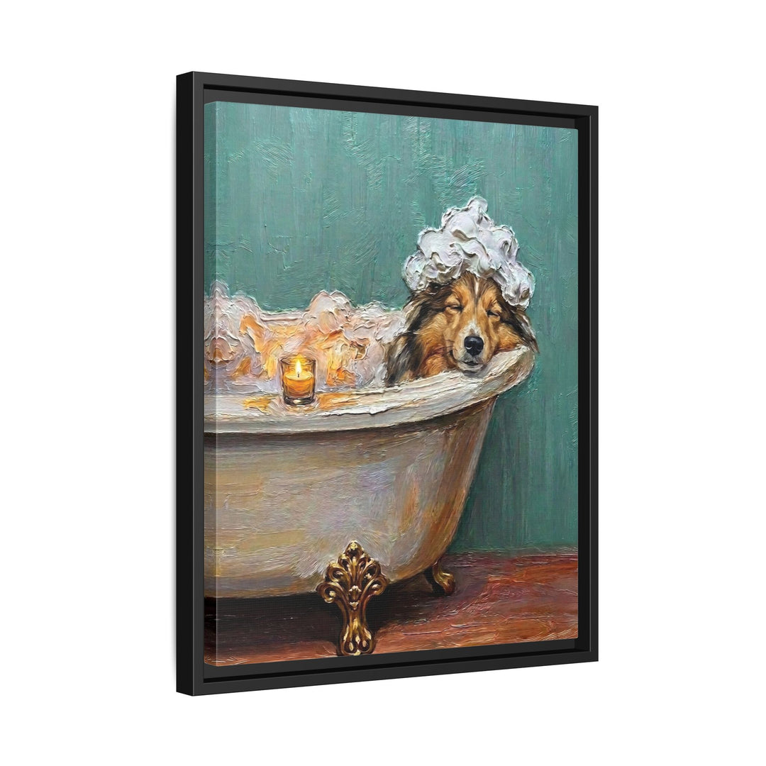 "Spa Day" - Shetland Sheepdog Vertical Framed Canvas - Dog Lover Wall Art
