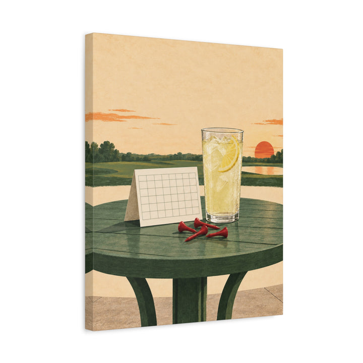 The 19th Hole, Unattended – Golf Wall Art with Tees and a Sweating Lemonade – Canvas / Framed Canvas