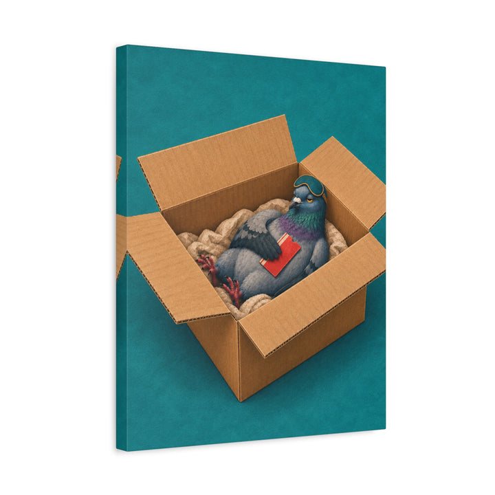 First Class – Pigeon Painting with a Luxurious Cardboard Nest – Canvas / Framed Canvas