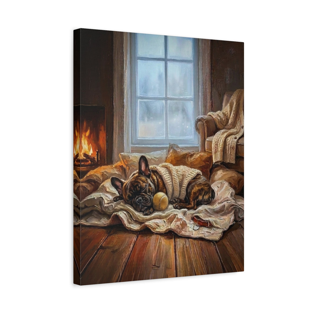 "Calm Memories" - French Bulldog Vertical Canvas - Dog Lover Wall Art