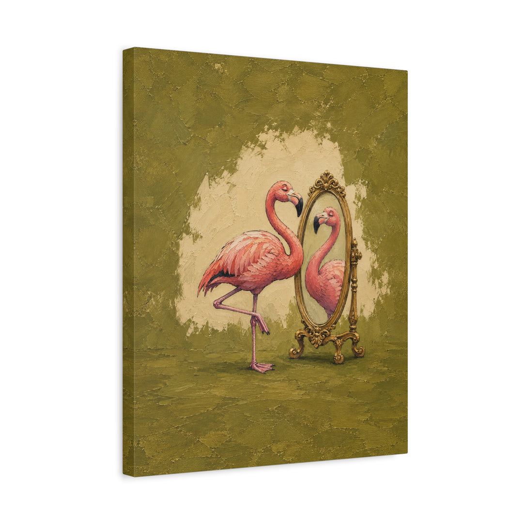 Flamingo Standards – Funny Bathroom Art with a Gilded Mirror Inspection – Canvas / Framed Canvas