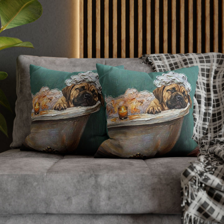 "Spa Day" - Mastiff Throw Pillow - Dog Lover Wall Art Home Decor