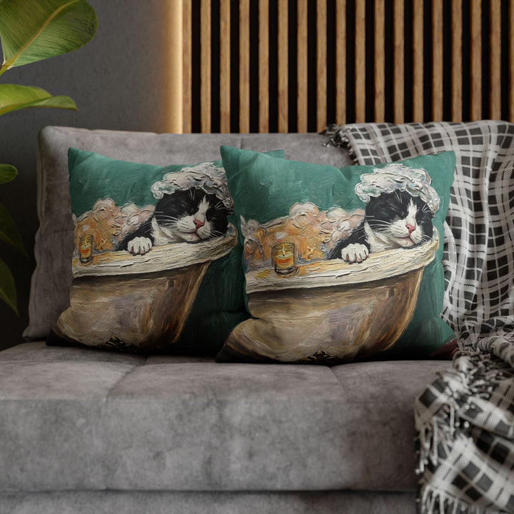 "Spa Day" - Tuxedo Pillow Cover - Cat Lover Home Decor