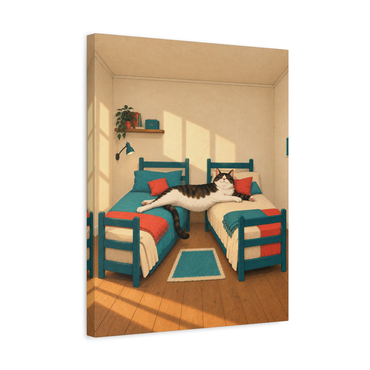 Roommate Agreement – Dorm Room Decor with a Cat Across Both Beds – Canvas / Framed Canvas