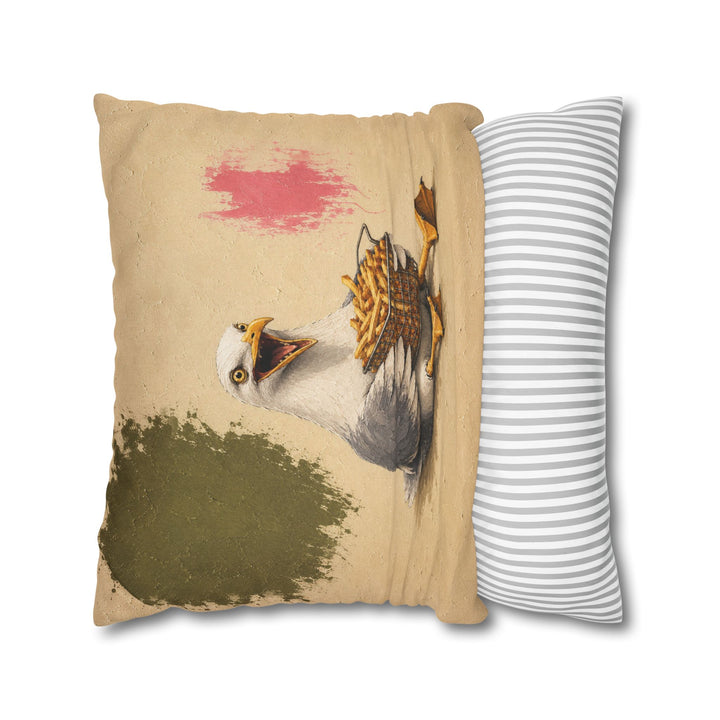 Chip Thief – Funny Animal Art with a Seagull and a Fry Basket – Pillow / Cover