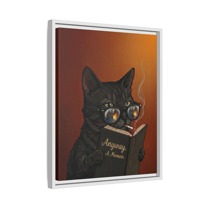"Anyway" - Cat Vertical Framed Canvas - Animal Book Humor Wall Art