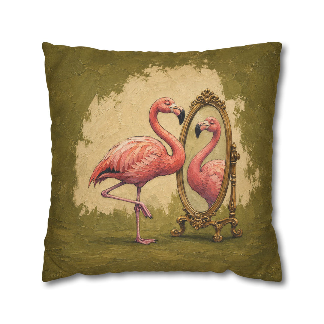 Flamingo Standards – Funny Bathroom Art with a Gilded Mirror Inspection – Pillow / Cover