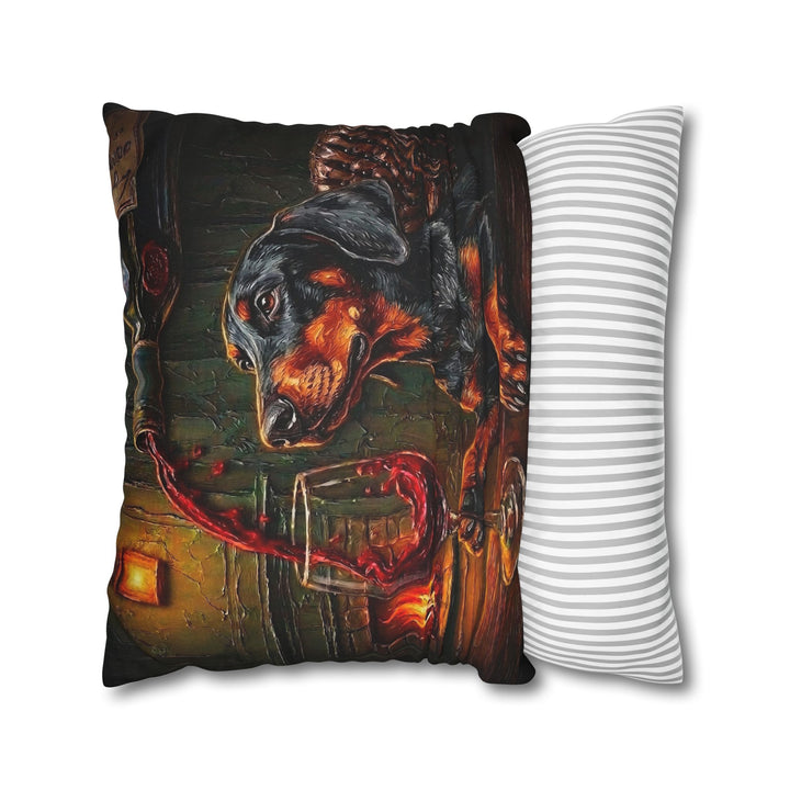 "Wine & Woof" - Doberman Pillow Cover - Dog Lover Home Decor