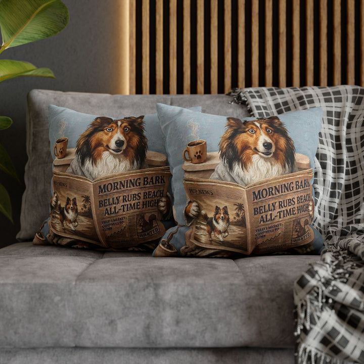 "Morning Business" - Shetland Sheepdog Pillow Cover - Dog Lover Home Decor