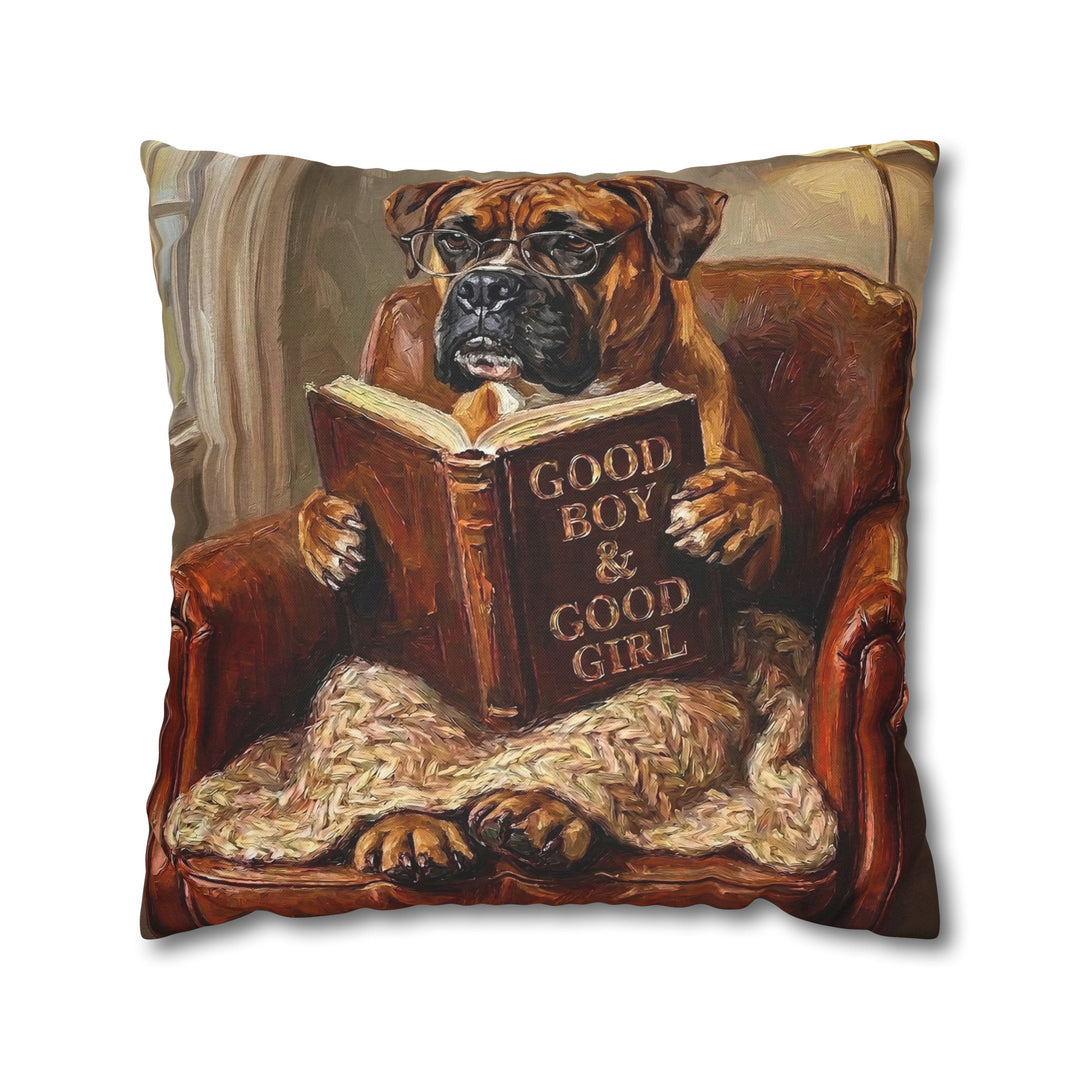 "Evening Read" - Boxer Throw Pillow - Dog Lover Home Decor