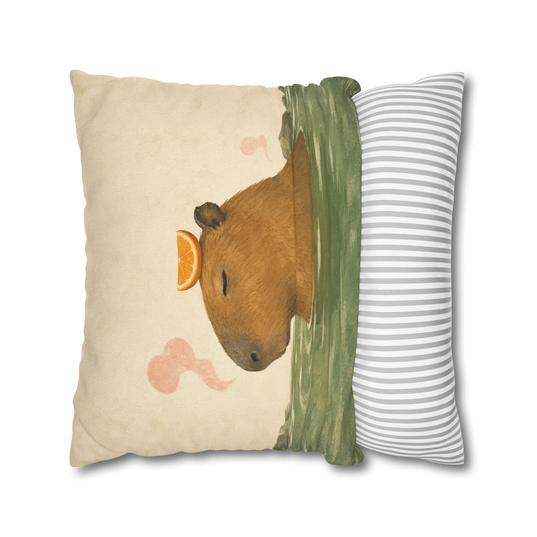 Orange Slice Day – Capybara Wall Art with a Citrus Crown at the Spring – Pillow / Cover