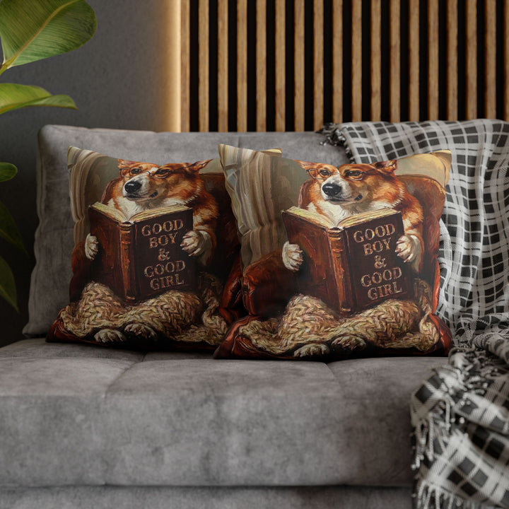 "Evening Read" - Corgi Throw Pillow - Dog Lover Home Decor