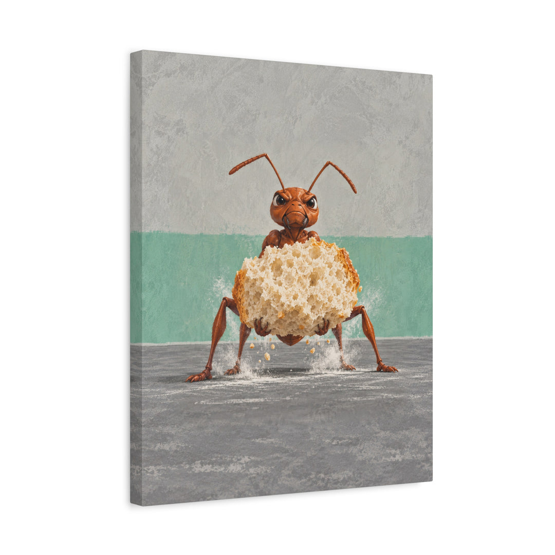 Heavy Lifting – Home Gym Decor with an Ant Deadlifting a Crumb – Canvas / Framed Canvas