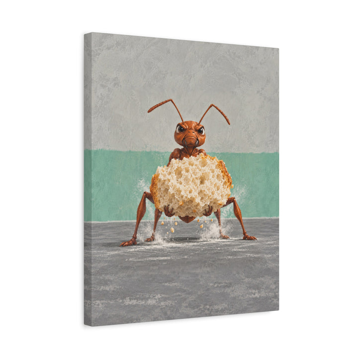 Heavy Lifting – Home Gym Decor with an Ant Deadlifting a Crumb – Canvas / Framed Canvas