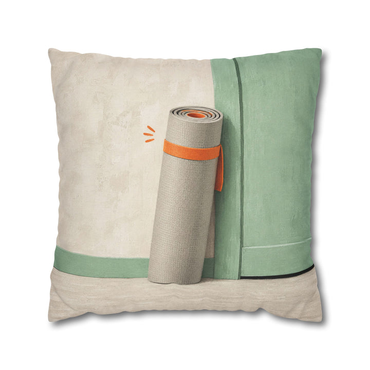 The Mat Awaits – Yoga Decor with a Rolled Up Session in Waiting – Pillow / Cover