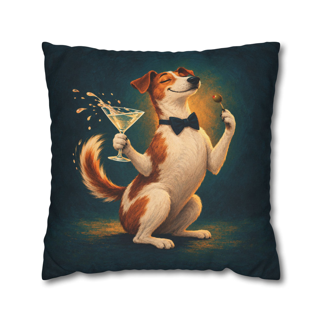 Dry Martini, Wet Nose – Cocktail Wall Art with a Speared Olive and a Paw – Pillow / Cover