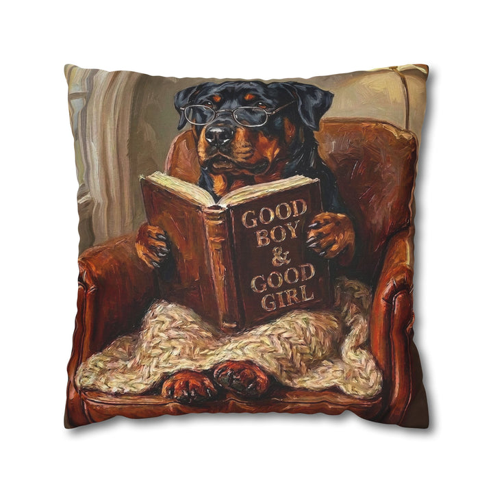 "Evening Read" - Rottweiler Throw Pillow - Dog Lover Home Decor
