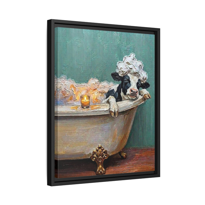 "Bubble Time" - Cow Vertical Framed Canvas - Spirit Animal Wall Art