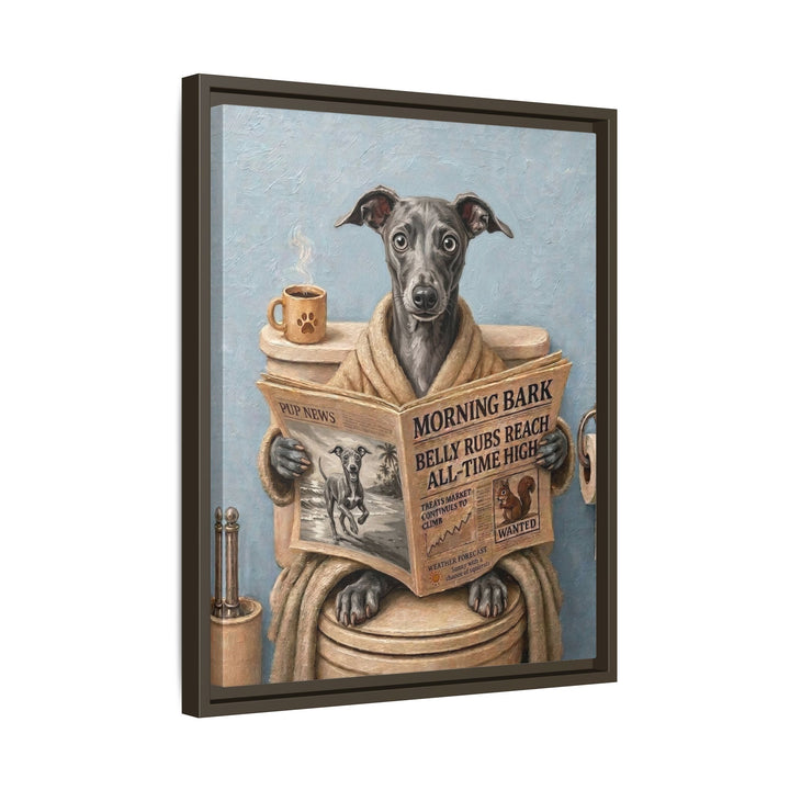 "Morning Business" - Italian Greyhound Vertical Framed Canvas - Dog Lover Wall Art