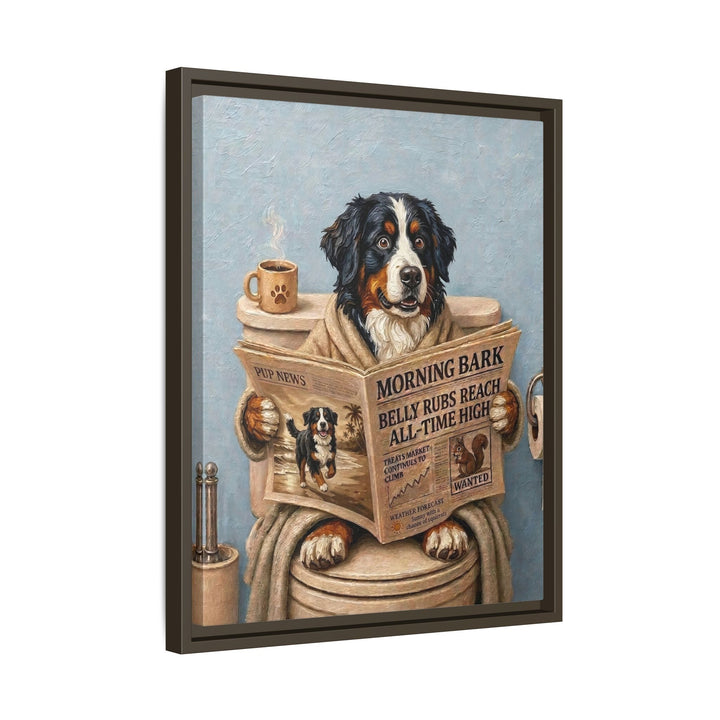 Bernese Mountain Dog on the Toilet Funny Bathroom Art, Newspaper Reading Dog Print, Canvas or Framed Wall Art