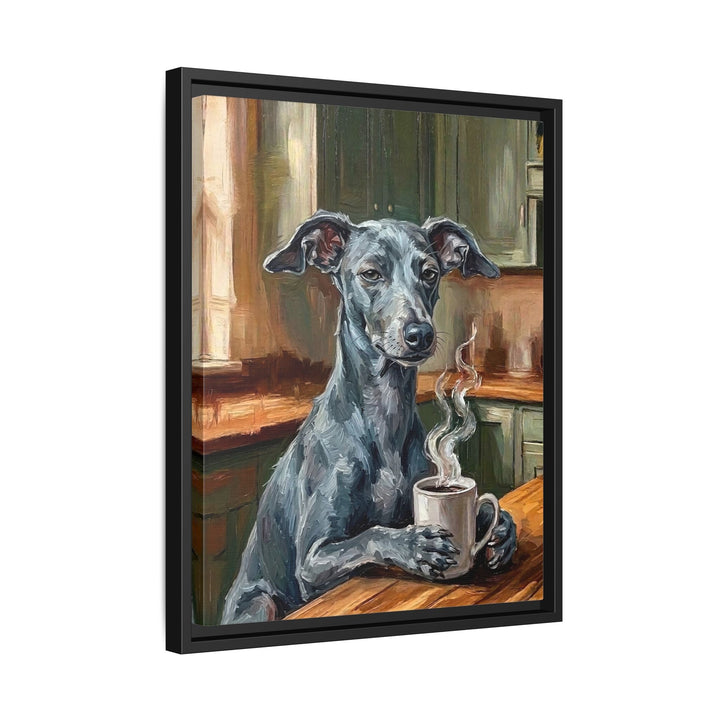 "Before Coffee" - Italian Greyhound Vertical Framed Canvas - Dog Lover Wall Art