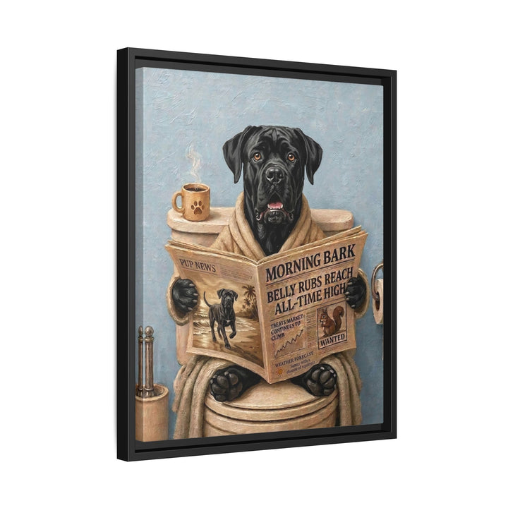 Cane Corso on the Toilet Funny Bathroom Art, Newspaper Reading Dog Print, Canvas or Framed Wall Art