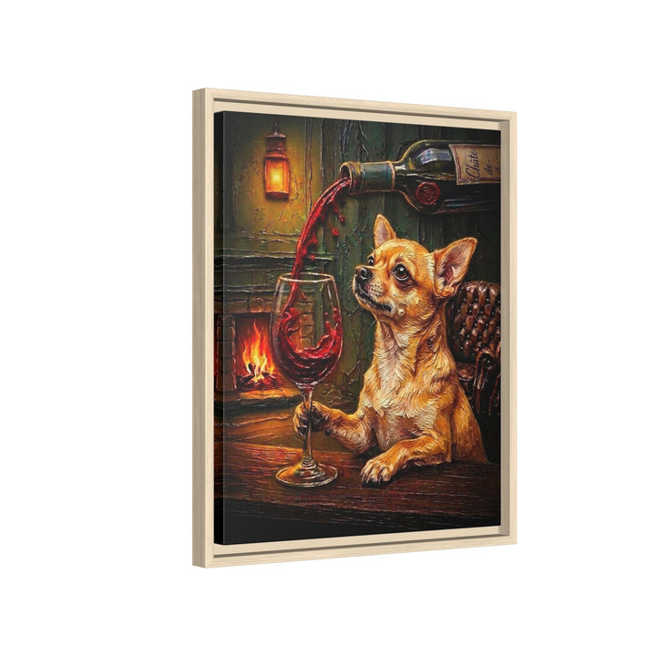 "Wine & Woof" - Chihuahua Vertical Framed Canvas - Dog Lover Wall Art