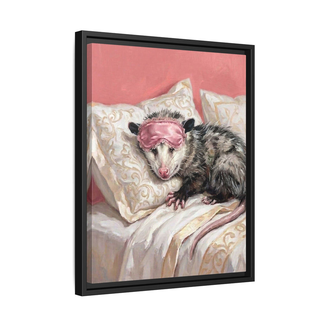 "Beauty Sleep" - Opossum Vertical Framed Canvas - Spirit Animal Wall Art