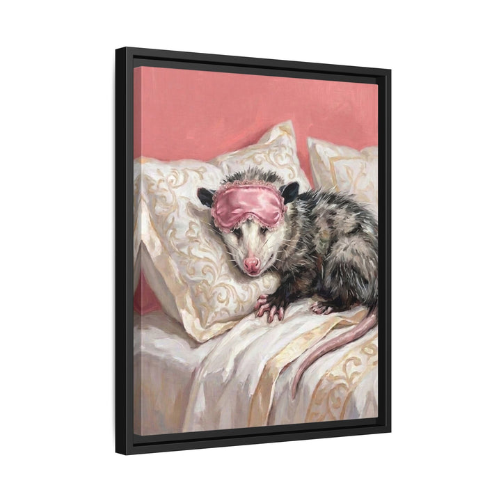 "Beauty Sleep" - Opossum Vertical Framed Canvas - Spirit Animal Wall Art