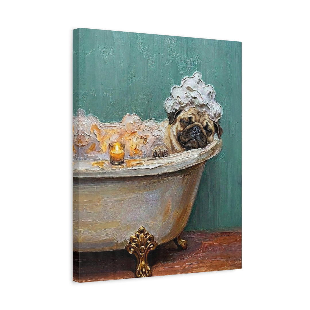 "Spa Day" - Pug Vertical Canvas - Dog Lover Wall Art