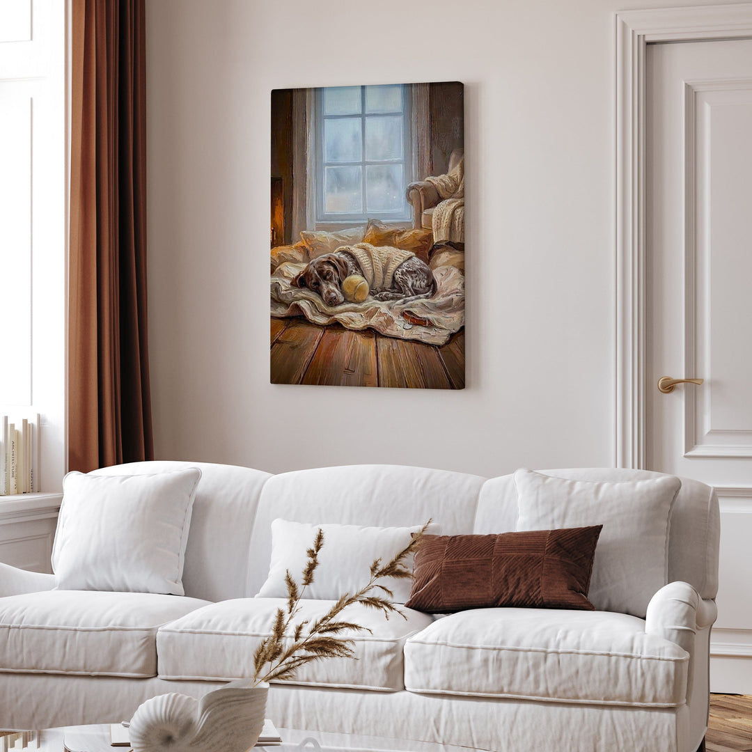 "Calm Memories" - German Shorthaired Pointer Vertical Canvas - Dog Lover Wall Art