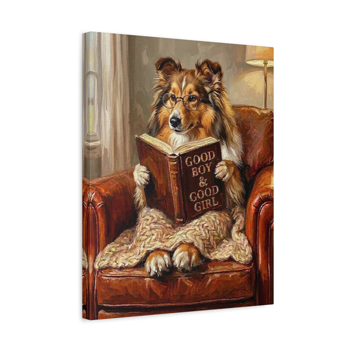 "Evening Read" - Shetland Sheepdog Vertical Canvas - Dog Lover Wall Art