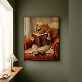 "Evening Read" - Golden Retriever Vertical Canvas - Dog Lover Wall Art