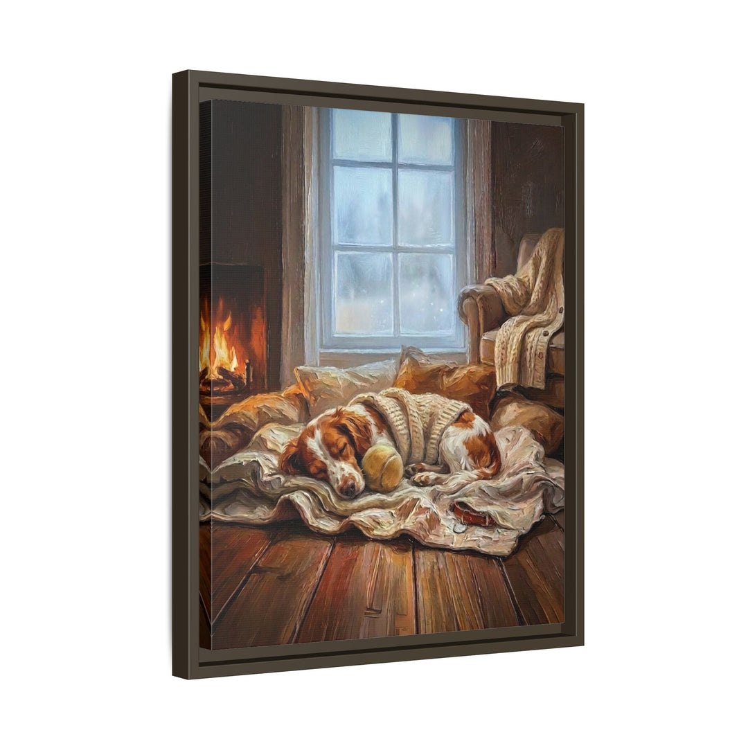 "Calm Memories" - Brittany Spaniel Vertical Framed Canvas - Dog Lover Wall Art