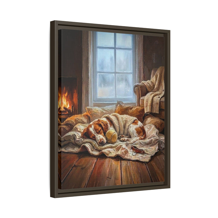 "Calm Memories" - Brittany Spaniel Vertical Framed Canvas - Dog Lover Wall Art