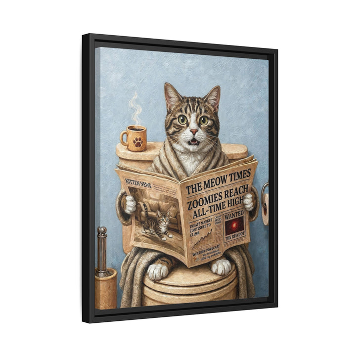 "Morning Business" - Brown Tabby & White Vertical Framed Canvas - Cat Lover Wall Art