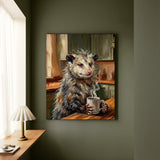 "Coffee & Silence" - Opossum Vertical Canvas - Spirit Animal Wall Art