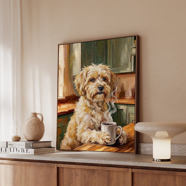 Havanese Before Coffee Framed Canvas