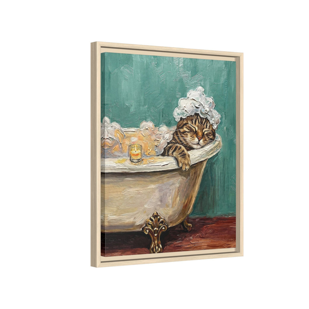 "Spa Day" - Classic Tabby Vertical Framed Canvas - Cat Lover Wall Art