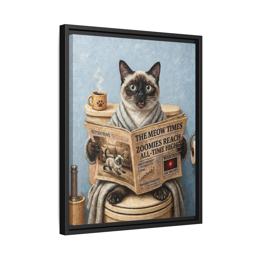 "Morning Business" - Colorpoint Vertical Framed Canvas - Cat Lover Wall Art
